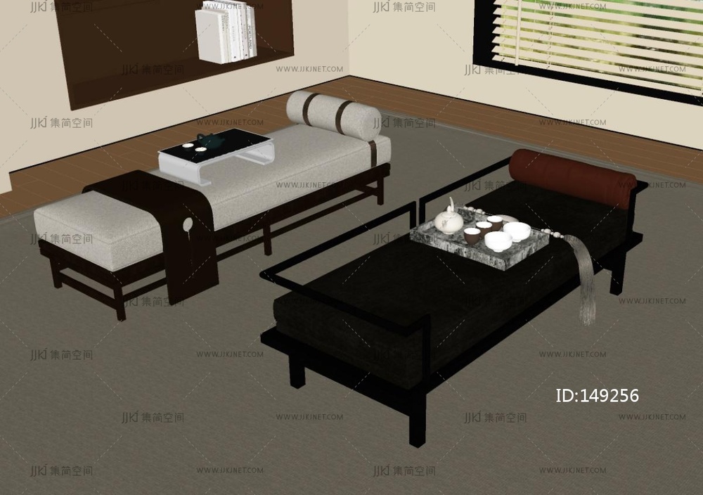 中古风床尾凳SU模型