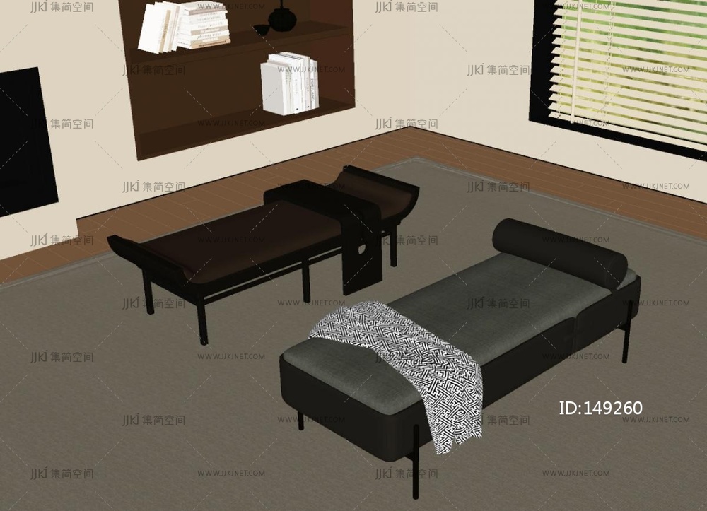 侘寂风床尾凳SU模型