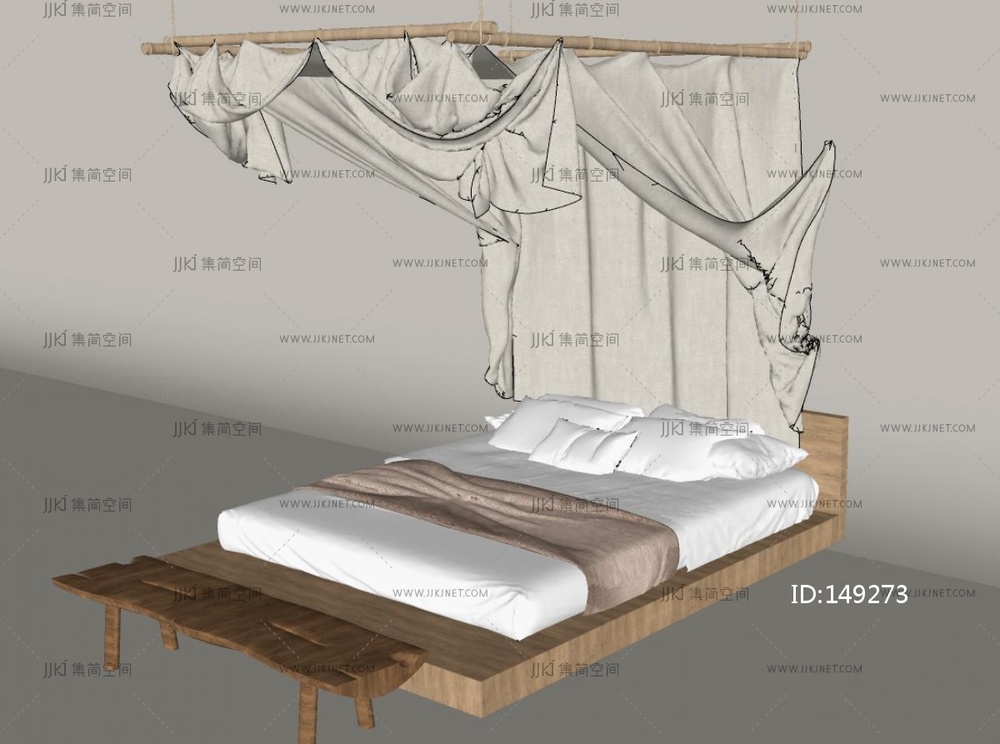 诧寂风双人床SU模型