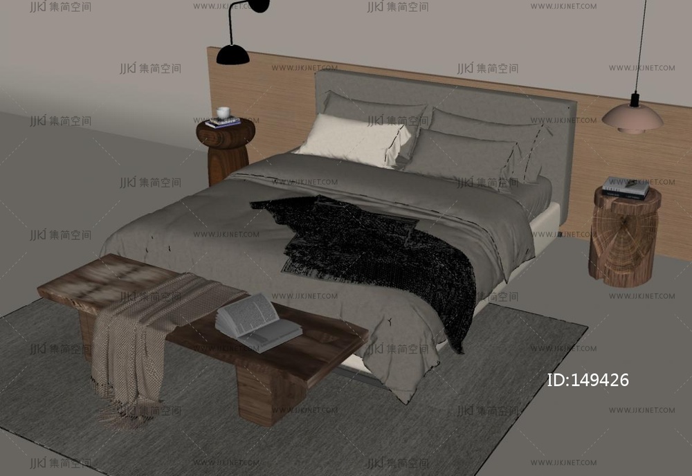 诧寂风双人床SU模型
