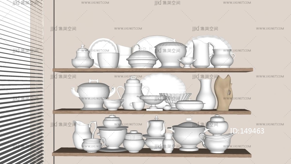  现代摆件组合欧式餐具盘子装饰品摆件挂画su模型