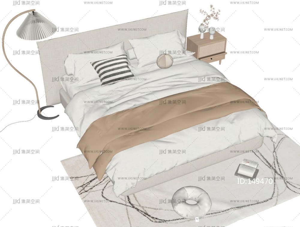 侘寂双人床SU模型