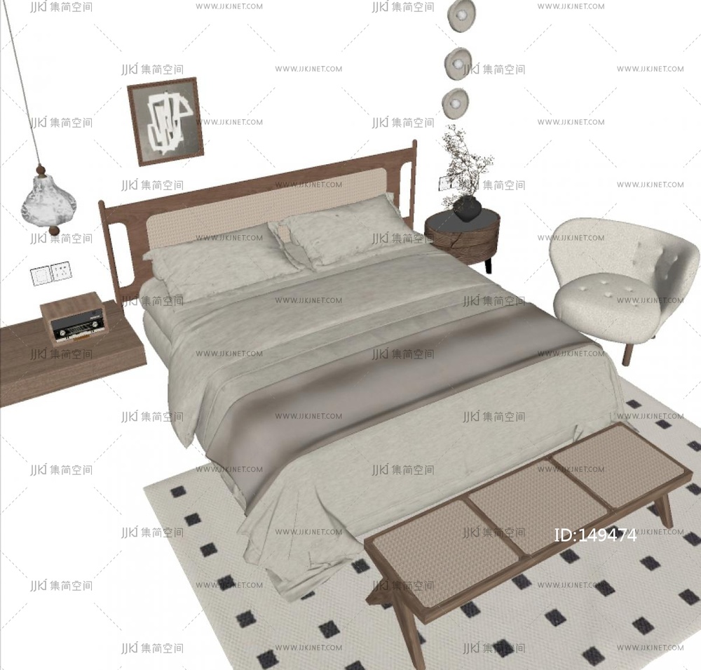 侘寂双人床SU模型