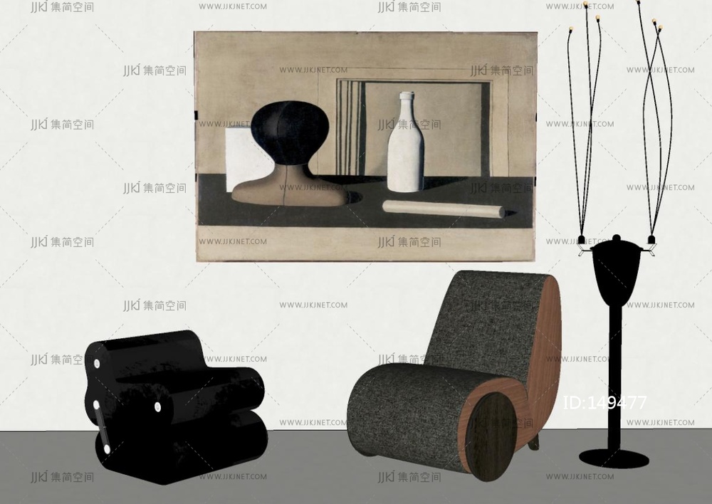 中古侘寂沙发凳SU模型