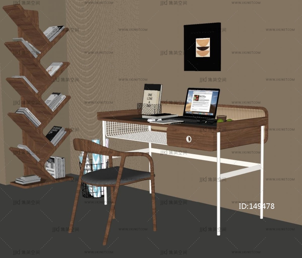 中古风书桌椅SU模型
