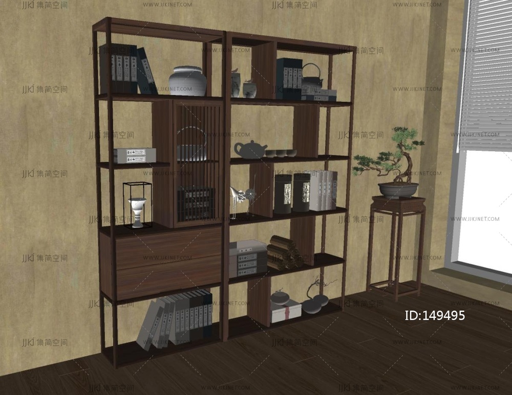 新中式禅意博古架SU模型