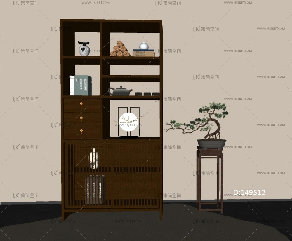 新中式实木博古架SU模型