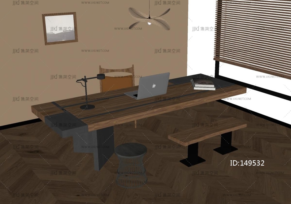 中古书桌椅组合SU模型