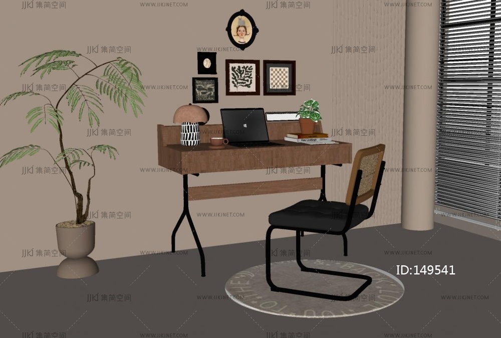 中古书桌椅组合SU模型