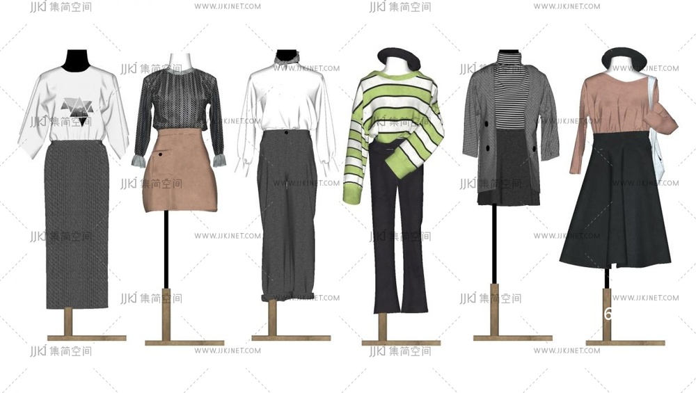 04-现代模特_服饰_鞋帽_服装_女装_橱窗_衣服_帽子_外衣_鞋子_代服装店su模型