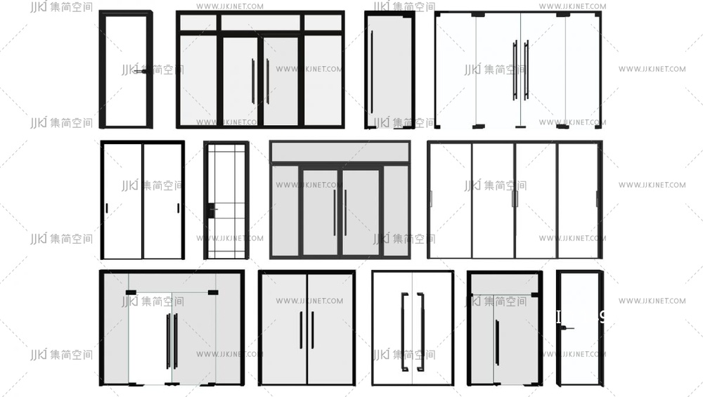 10-现代玻璃门组合_双开门_玻璃单开门_办公玻璃门_玻璃大门_玻璃推拉门_商业大门su模型