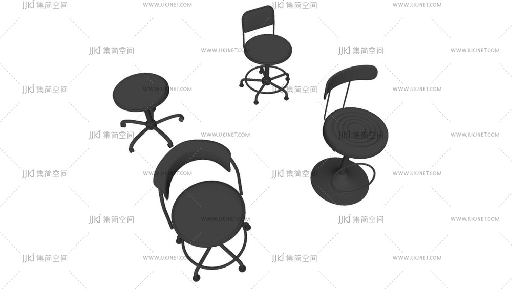 11-现代办公椅，吧凳，小圆凳，su模型