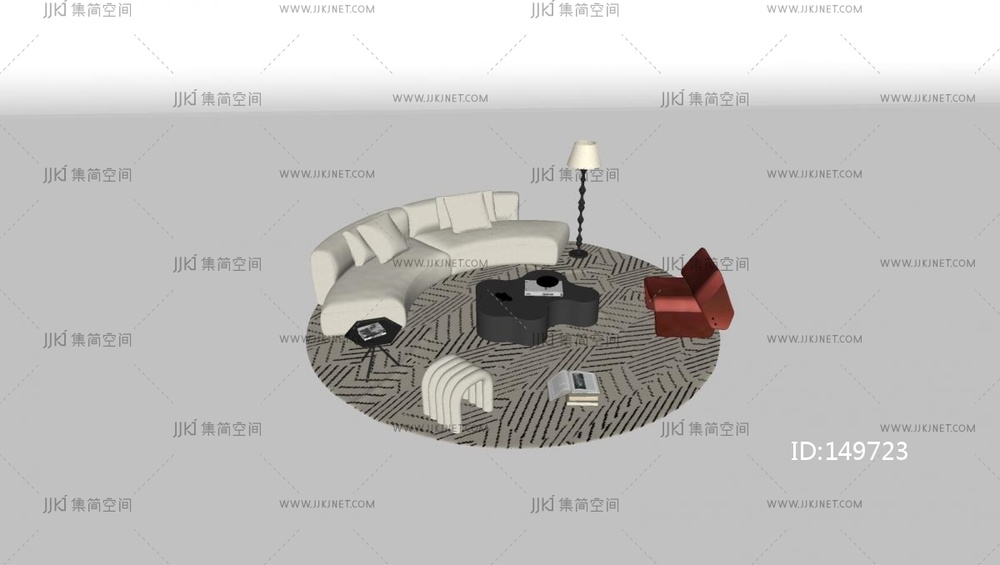 04-奶油沙发组合_沙发茶几组合_弧形沙发_羊羔绒沙发_不锈钢茶几_单人沙发椅圆形沙发区su模型