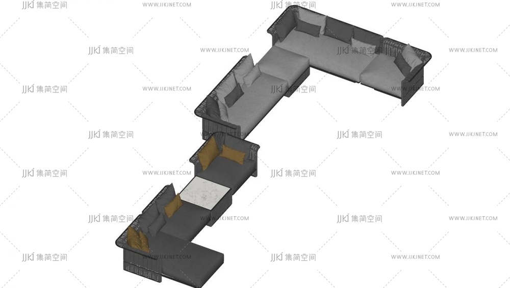 05-现代户外沙发_户外多人转角沙发编织沙发su模型