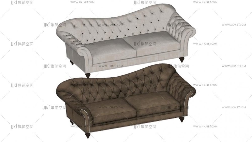 04-美式欧式多人沙发，su模型