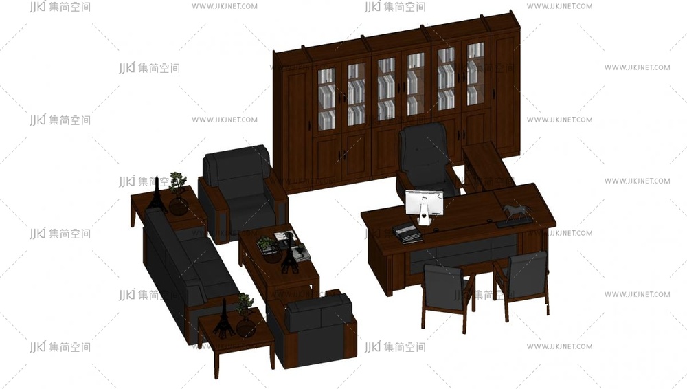 10-现代办公桌椅_办公桌椅_老板桌椅_班台班椅子_办公书柜文件柜_办公沙发国企政府党政机关办公家具su模型