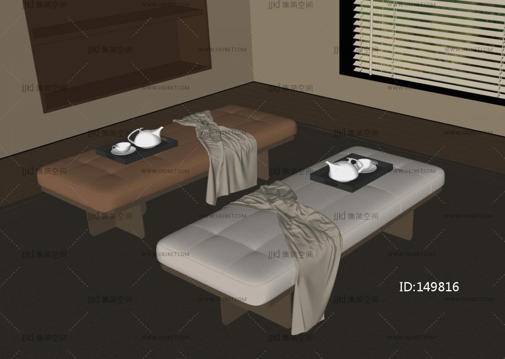 新中式沙发凳_新中式床尾凳_换鞋凳SU模型