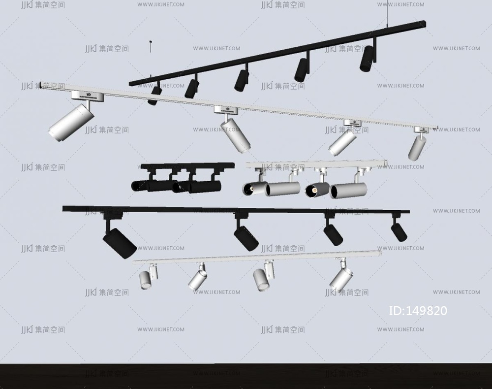 现代筒灯射灯_轨道式筒灯射灯_明装筒灯_磁吸轨道灯_转向式SU模型