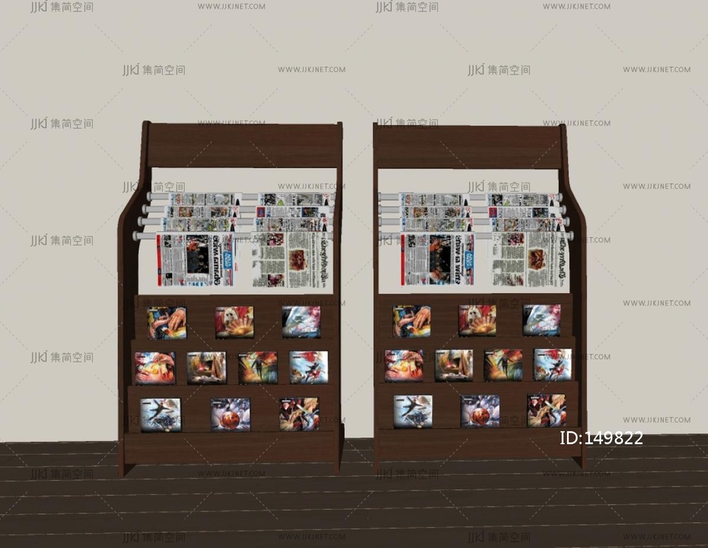 现代书架_现代书架_置物架_书籍SU模型