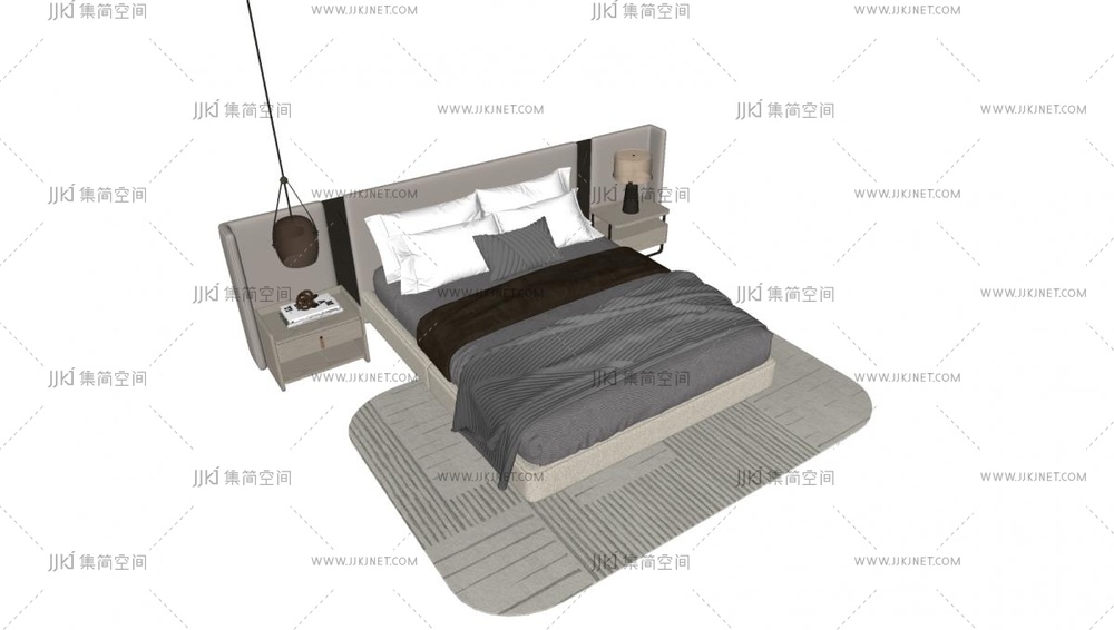 09-意式轻奢双人床_意式双人床_米洛提双人床_双人床_床靠背su模型2