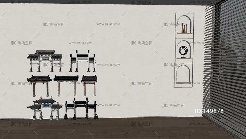 13-新中式牌楼牌坊，古建门头门楼子su模型
