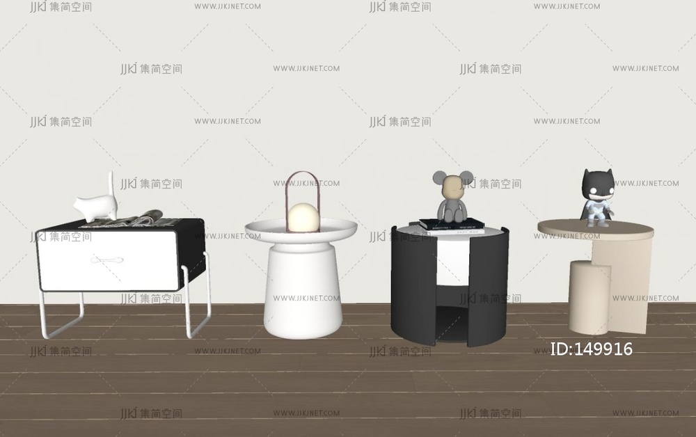 现代床头柜组合_现代奶油风床头柜SU模型