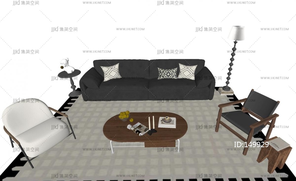 法式中古沙发组合_沙发茶几_皮质沙发_单人沙发_休闲椅_双人沙发SU模型