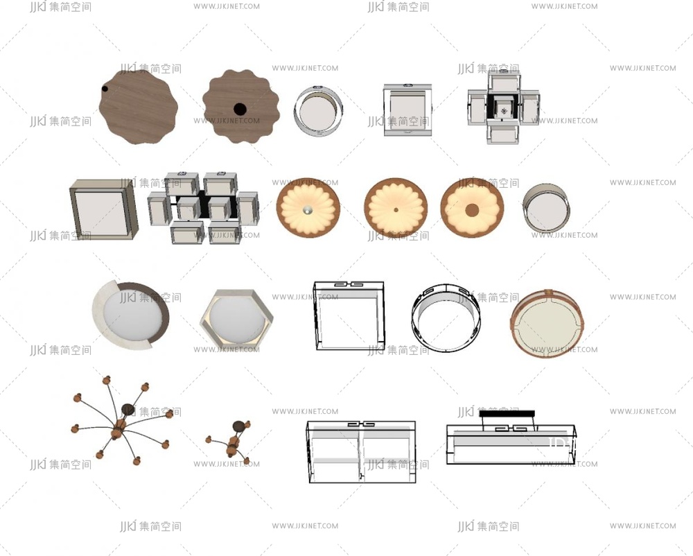 新中式现代吸顶灯组合_云朵吸顶灯_客厅吸顶灯_卧室吸顶灯_新中式_中式灯SU模型