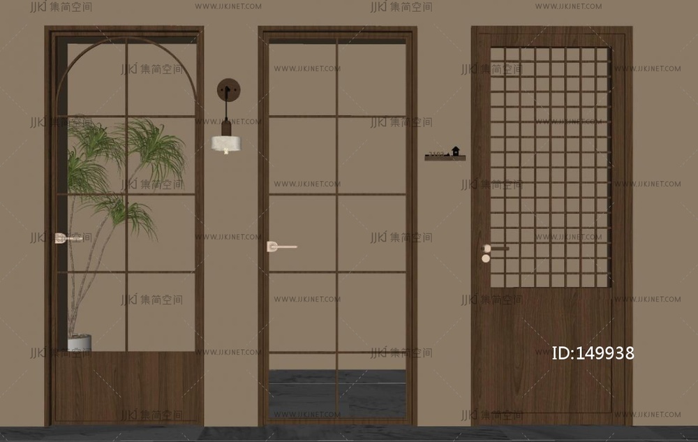 中古单开门_中古风单开门_玻璃门SU模型