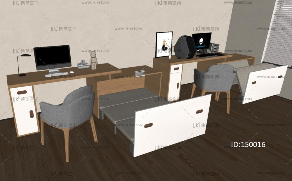 现代床具_北欧折叠床_隐形床_墨菲床_书桌_学习桌SU模型