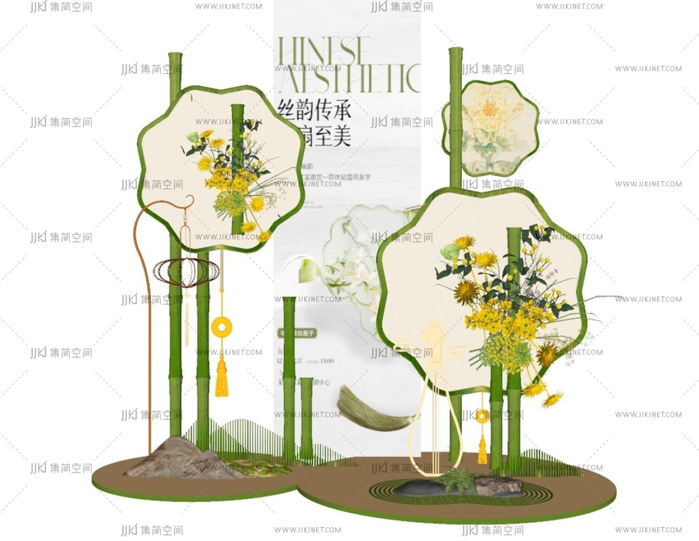 现代美陈_竹子美陈_花艺美陈_商业陈设_橱窗SU模型