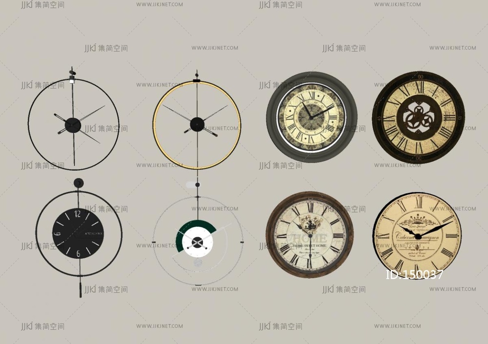 现代钟表_现代挂钟组合_钟SU模型