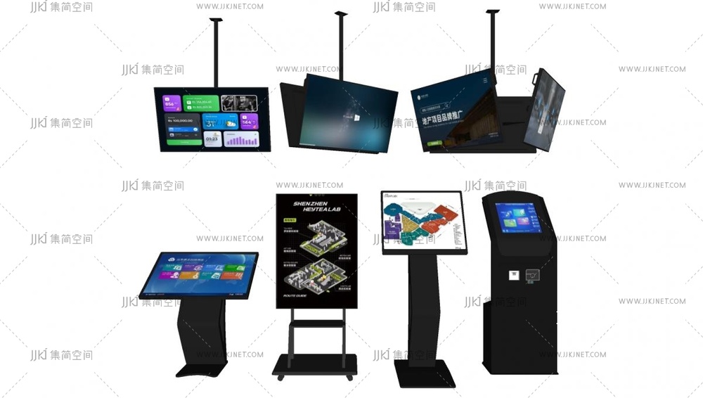 02-公用器材_一体机_智能机_广告屏_导航机_自助机-吊装电视su模型