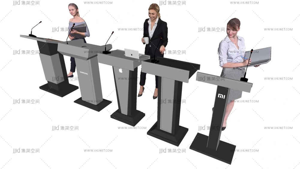 09-现代讲台，演讲台，人物，支持台，话筒人物su模型