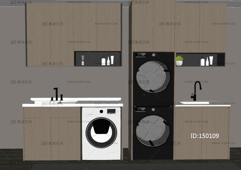 意式洗衣机柜_意式阳台洗衣机柜SU模型