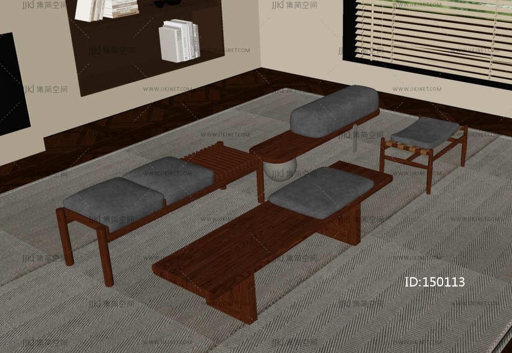 中古长条凳子_中古风长凳_长椅SU模型