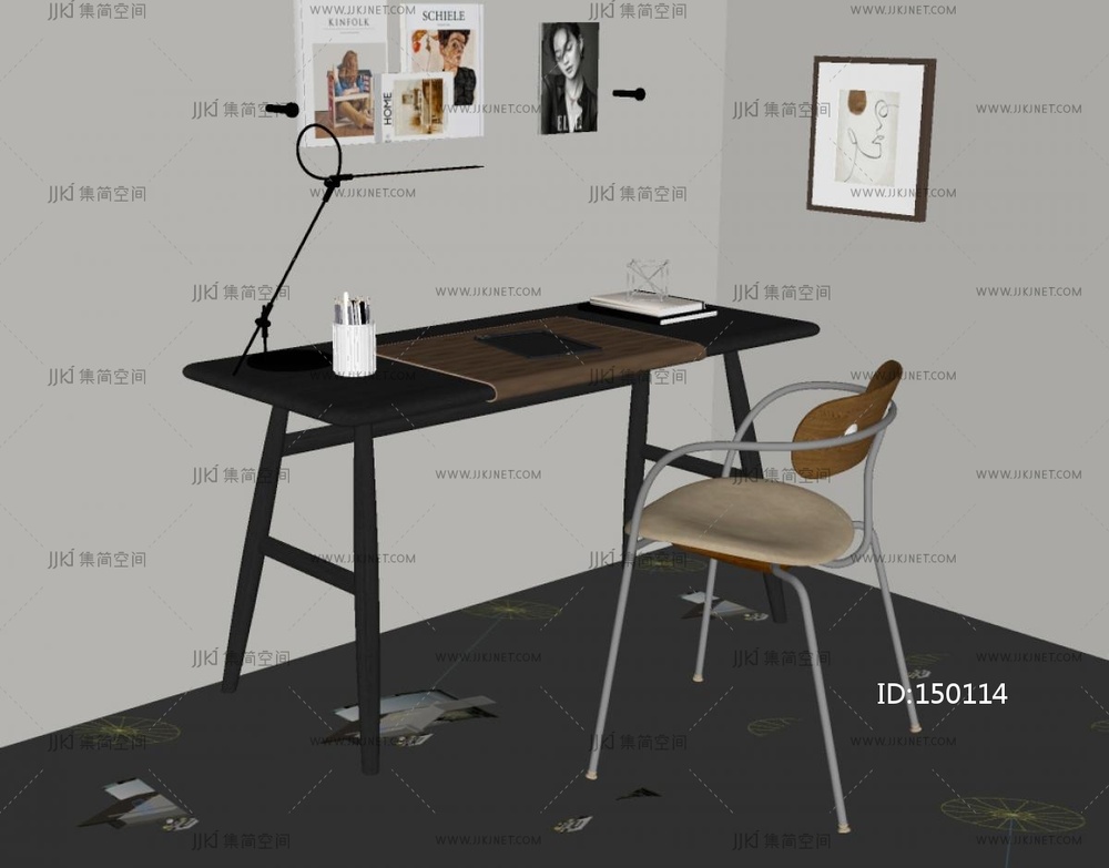 中古书桌_中古风书桌椅_平板电脑SU模型