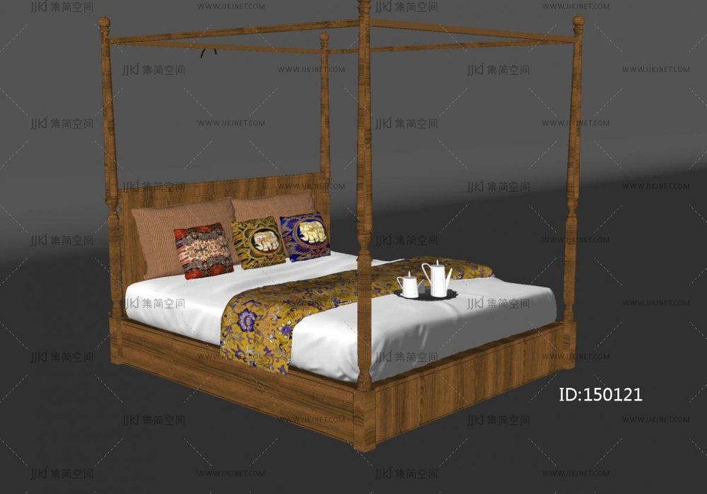 侘寂双人床_侘寂民俗双人床SU模型
