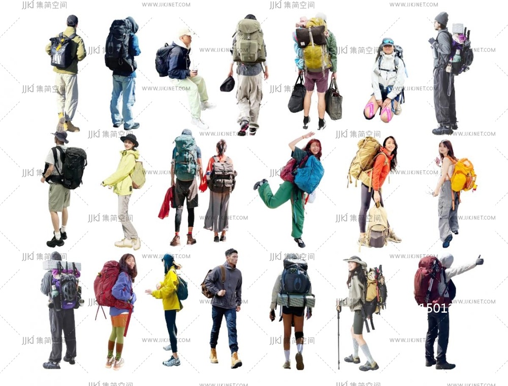 人物组合_旅行人物_游客_背包客_户外男女_青年时尚人物SU模型