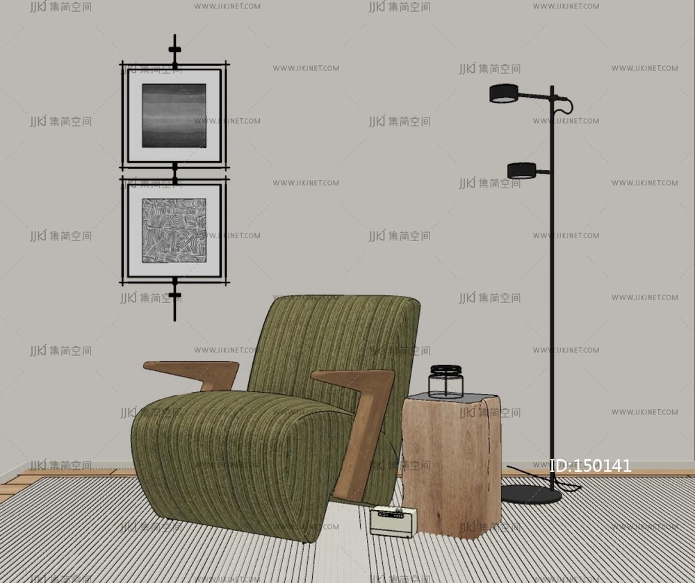 中古单人沙发_布艺沙发_木沙发SU模型