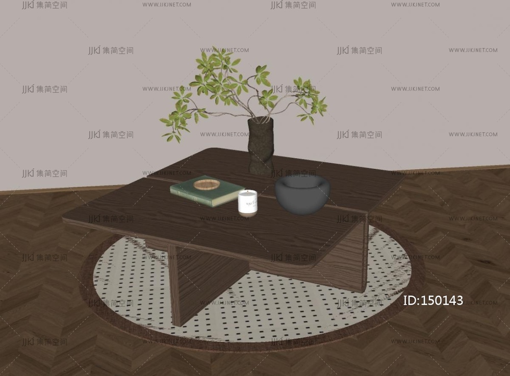 中古茶几_中古风茶几_边几_木茶几SU模型