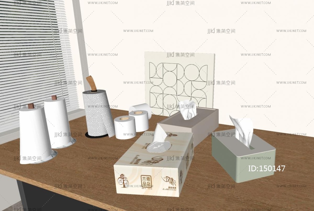 厨房用品组合_厨房用品组合_抽纸_抽纸盒_餐巾纸_卫浴纸巾SU模型