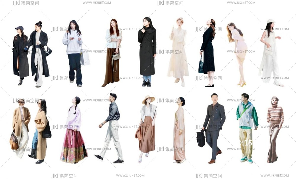人物组合_亚洲青年人物_商业街人物_美女人物组合_前景人物_逛街时尚人物SU模型