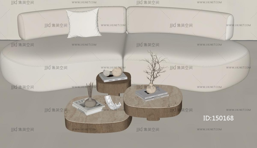 侘寂茶几_侘寂风茶几_干支摆件_书本摆件_洞石茶几SU模型