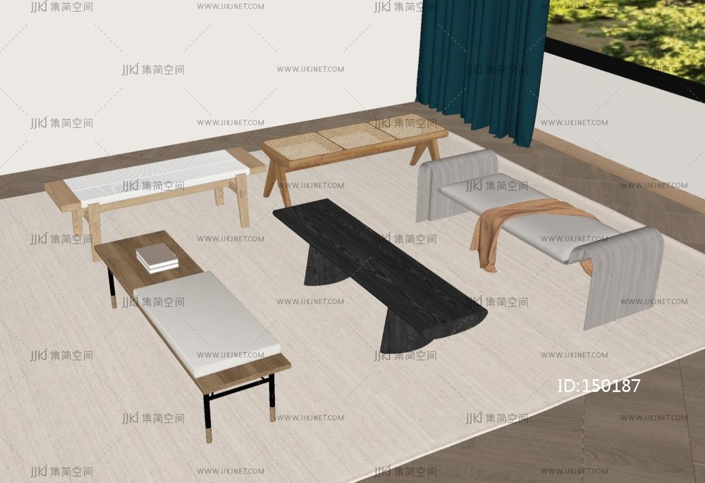 侘寂凳子组合_诧寂风换鞋凳SU模型