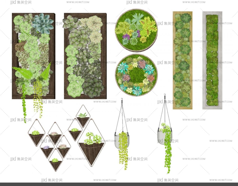 现代挂件_植物墙饰墙绘_多肉挂件_植物挂件_植物墙_苔藓墙SU模型