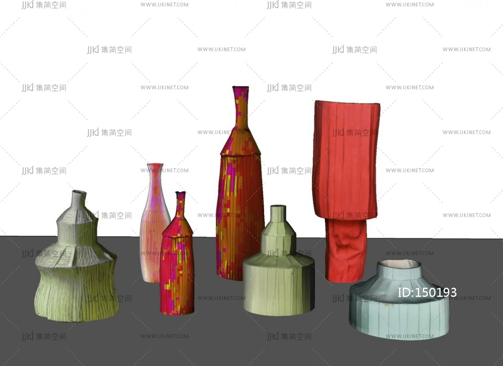 现代简约花瓶_陶瓷花瓶_艺术摆件_彩色装饰_摆件组合SU模型