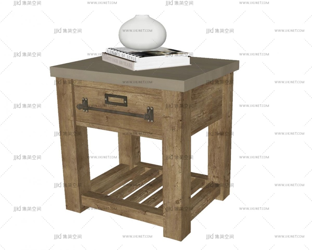 中古侘寂床头柜_方形床头柜_实木床头柜_民宿床头柜_床头柜摆件_抽屉式SU模型