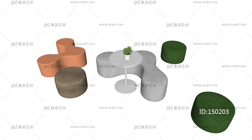02-现代卡座沙发_休闲座椅,公共座椅，沙发凳，沙发区模型