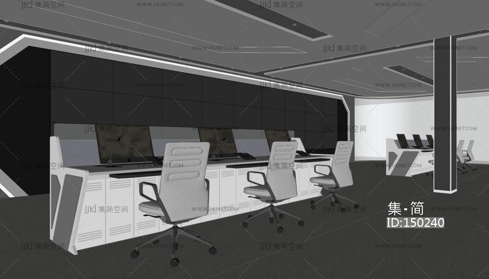 02-现代指挥调度中心,指挥中心监控室机房su模型